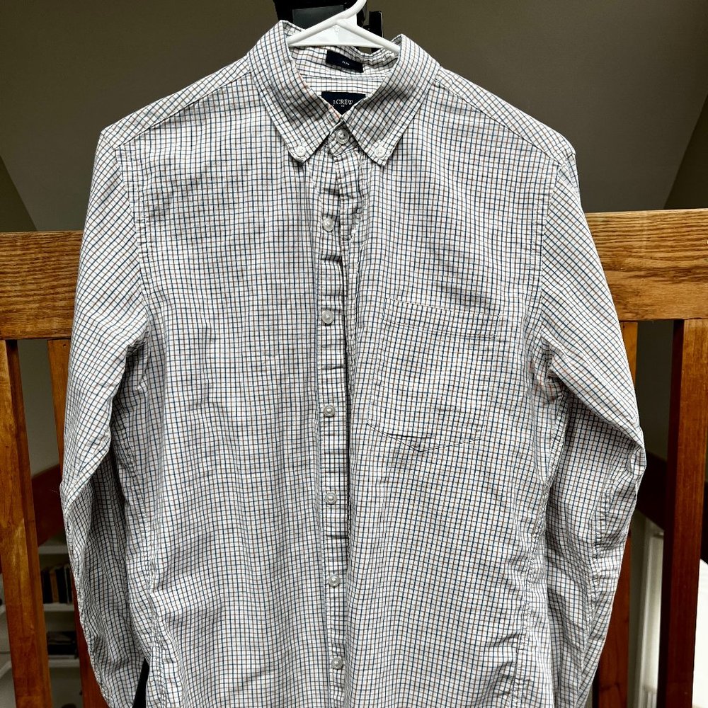 J. Crew Men's Slim Washed Shirt - White Checked/Gingham